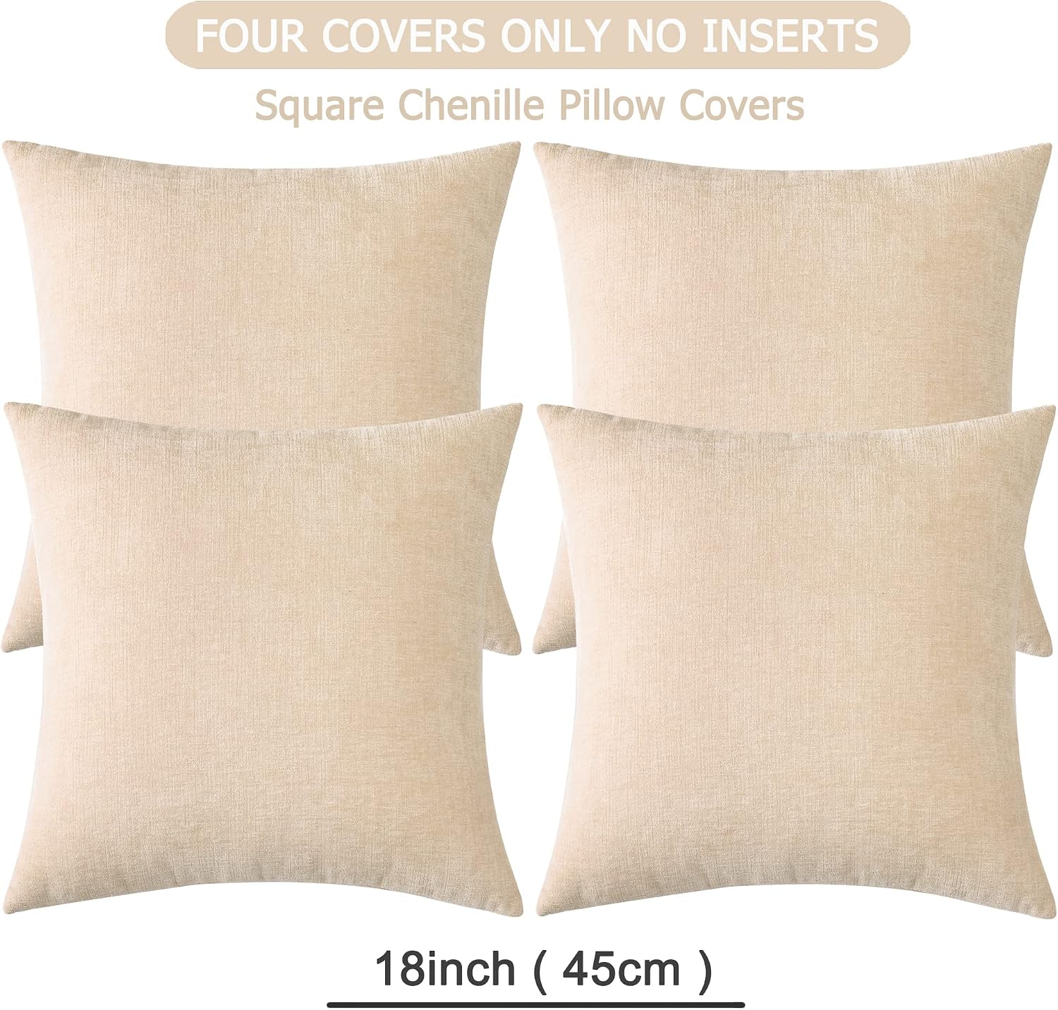Gawamay Decorative Square Throw Pillow Covers 18"x18" Inch Set of 4, Super Soft Chenille Pillows Farmhouse Fall Pillowcase for Living Room…