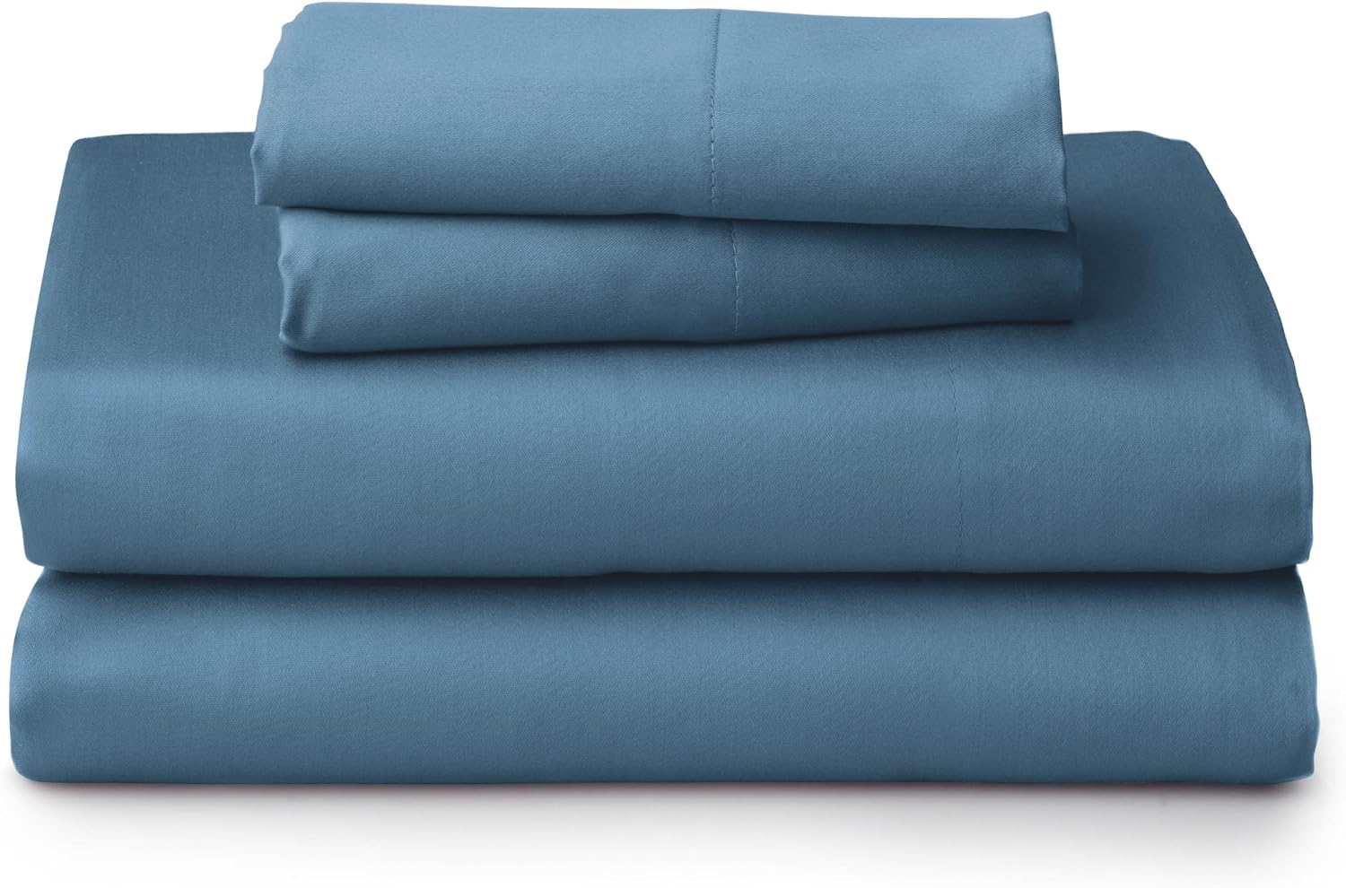 WelhomeByWelspun Welhome 100% Cotton Percale 4-Piece Queen Size Solid Bed Sheets Set, 1 Fitted, 1 Flat Sheet with 2 Pillowcases, Blue Cotto…