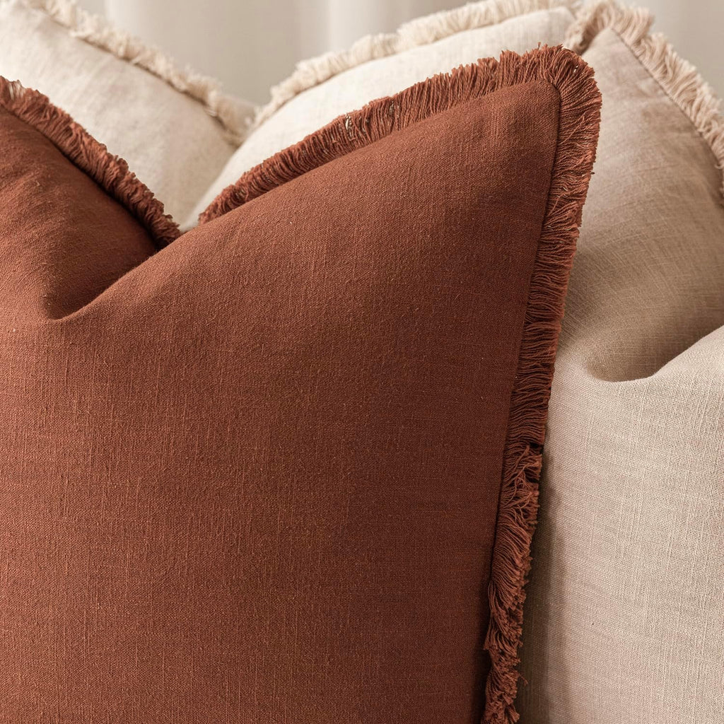 Foindtower Set of 2 Decorative Linen Fringe Throw Pillow Covers Boho Farmhouse Cushion Cover with Tassels Soft Accent Pillowcase for…