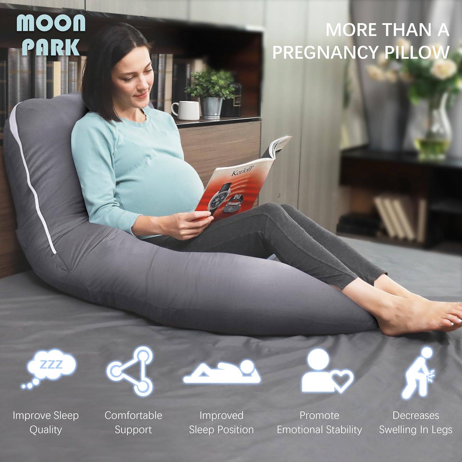 Moonpark MOON PARK Pregnancy Pillows for Sleeping - U Shaped Full Body Maternity Pillow with Removable Cover - Support for Back, Legs, Bell…