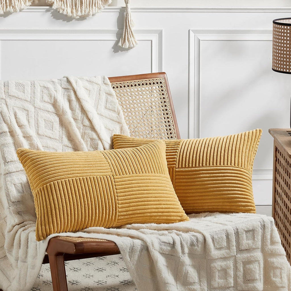 Fancy Homi 2 Packs Gold Yellow Lumbar Decorative Throw Pillow Covers 14x24 Inch for Couch Bed Sofa, Rustic Farmhouse Boho Spring Home…