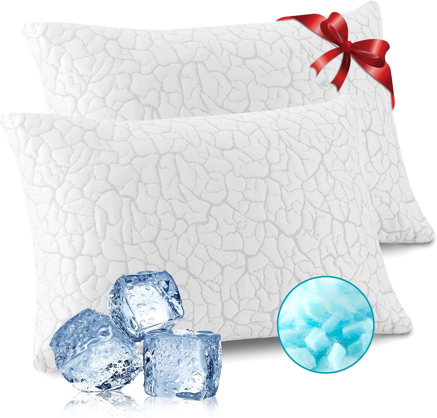 Wgakced Cooling Pillows for Sleeping 2 Pack, King Size Adjustable Shredded Memory Foam Pillows, Firm Bed Pillows for Side, Back, Stomach, H…