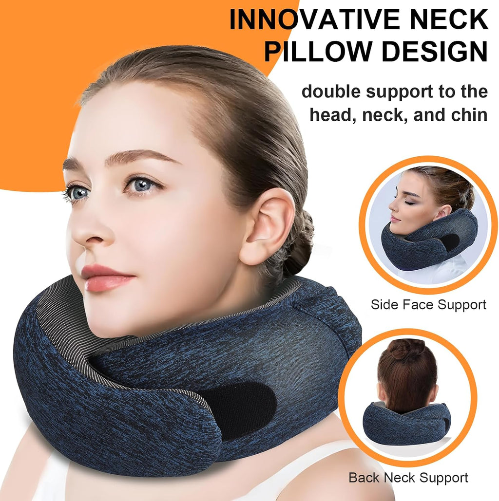 Vzpeun Travel Pillow - Hooded Neck Pillow Airplane Memory Foam Filling for Plane, Office, Cars Sleeping, Road Trip, Long Flights, Airplane…