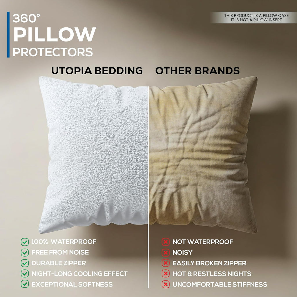 Utopiabedding Utopia Bedding Set of 4 Waterproof Pillow Protectors with Zipper Queen Size 20 x 28 Inches, Terry Polyester Pillow Covers, Be…