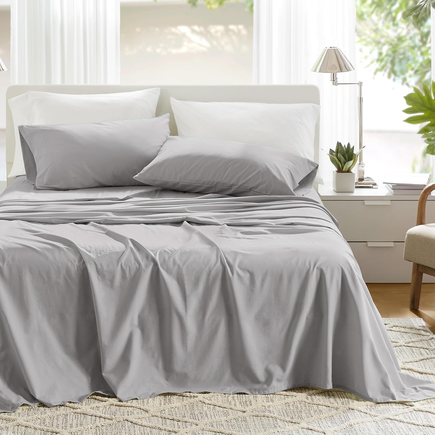 ComfortSpaces Comfort Spaces 100% Cotton Sheet Set Breathable, Lightweight, Soft with 12" Elastic Pocket Fits up to 14" Mattress, All Seaso…