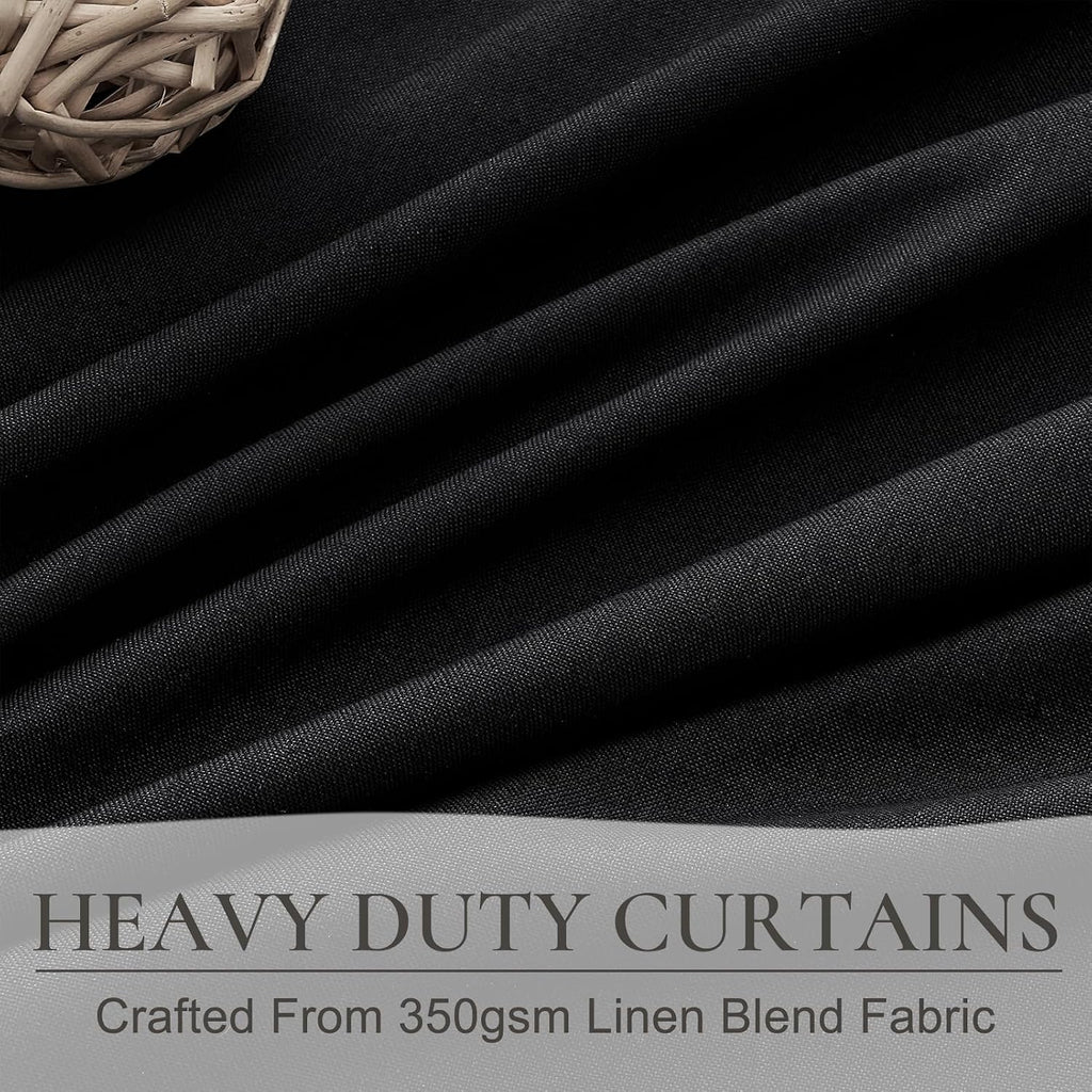 Qjmydeco Extra Long 120 Inch Black Curtains for Living Room, Luxury Linen Blackout Ceiling Track Curtain Rod Pocket for Sliding Glass Doors…