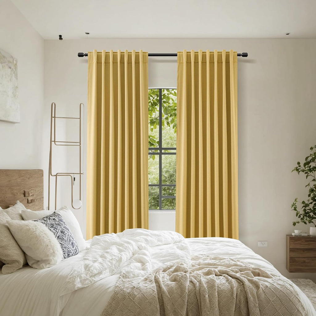 Guken Gold 100% Blackout Linen Curtains 108 Inch Length 2 Panels Set for Living Room Bedroom Back Tab Thermal Insulated 100% Black Out Drap…