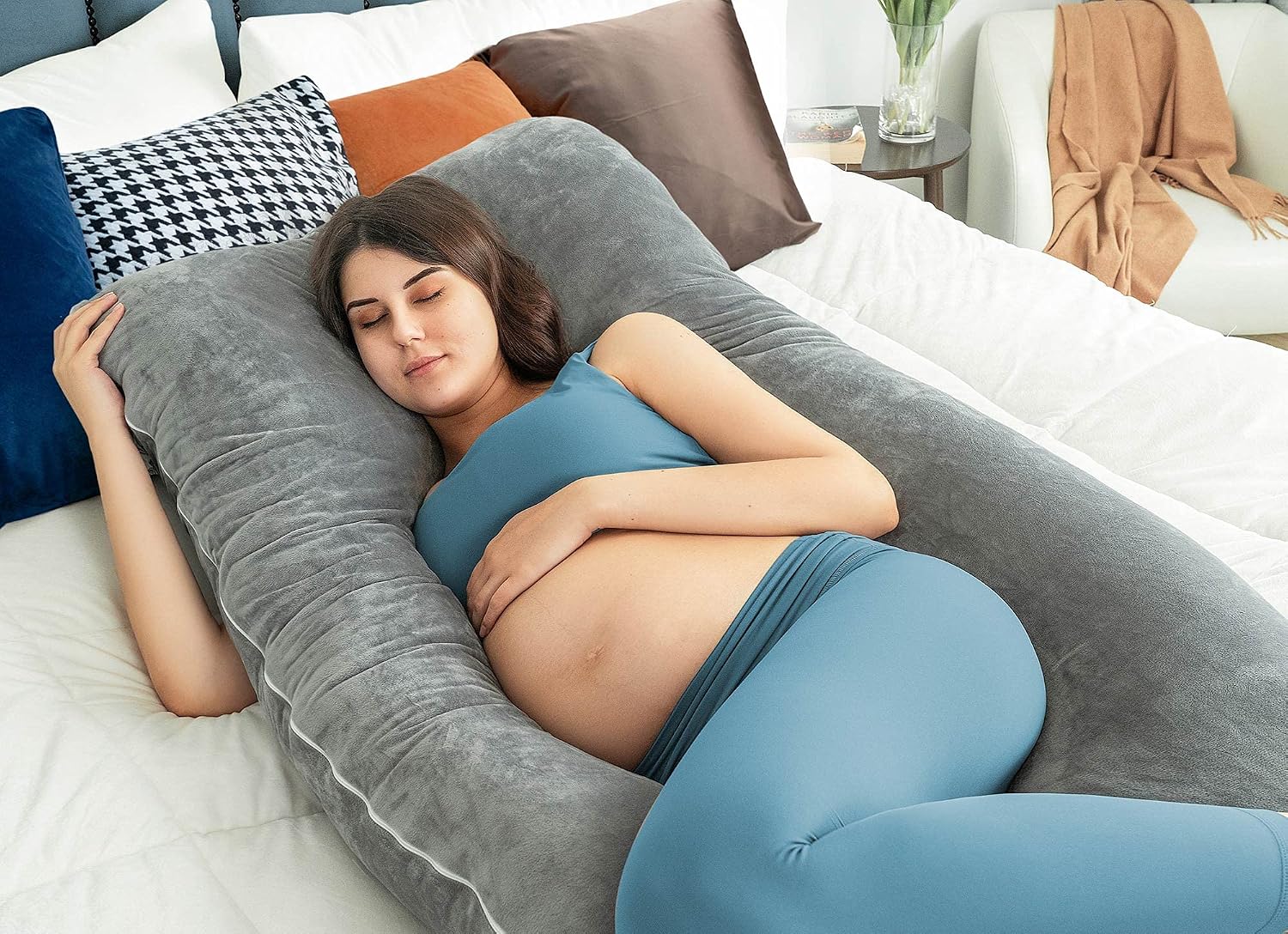 Queenrose QUEEN ROSE Pregnancy Pillows, U Shaped Full Body Pillow for Sleeping Support, 55 Inch Maternity Pillow for Pregnant Women with Re…