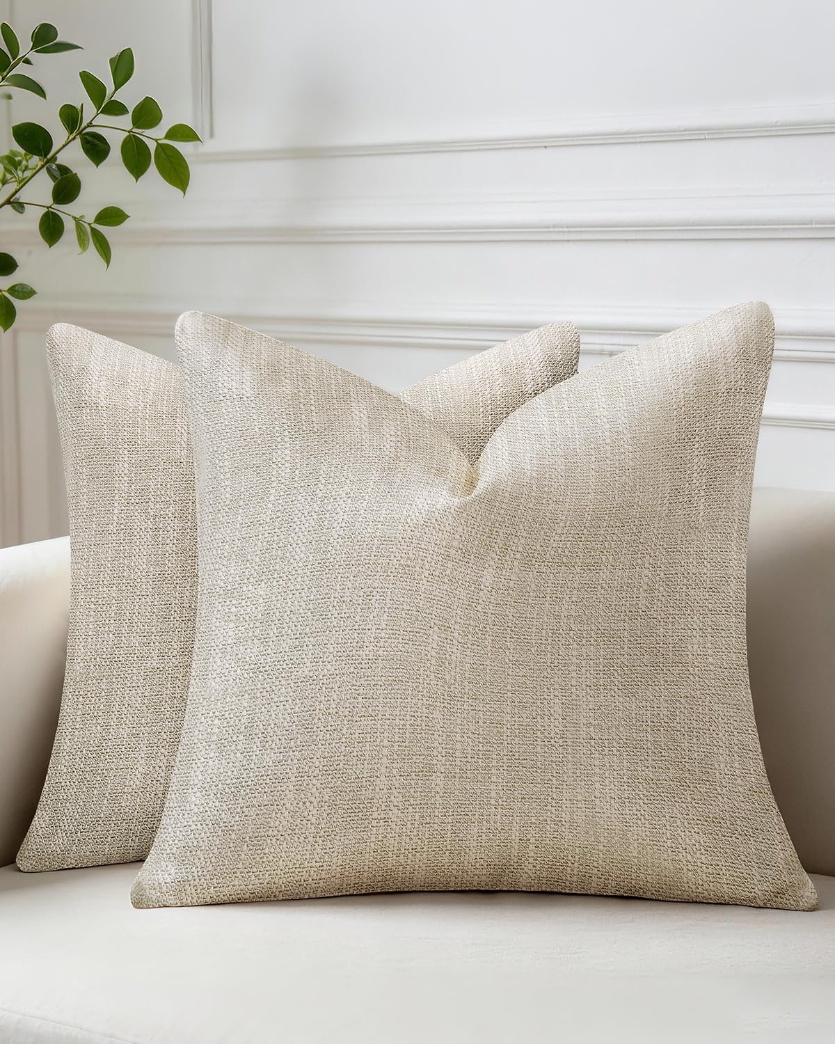 KkAYWAZY Throw Pillow Covers 18x18 Inch Set of 2, Linen-Look Decorative Cushion Covers, Farmhouse Boho Modern Pillowcases for Sofa Couch Be…