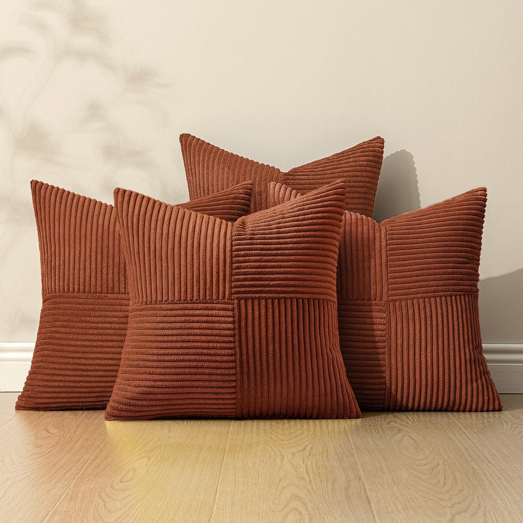 Miulee Boho Farmhouse Rust Decorative Throw Pillow Covers 18x18 Inch 4 Packs Soft Vintage Pillow Cases Modern Corduroy Patchwork Cushion Co…
