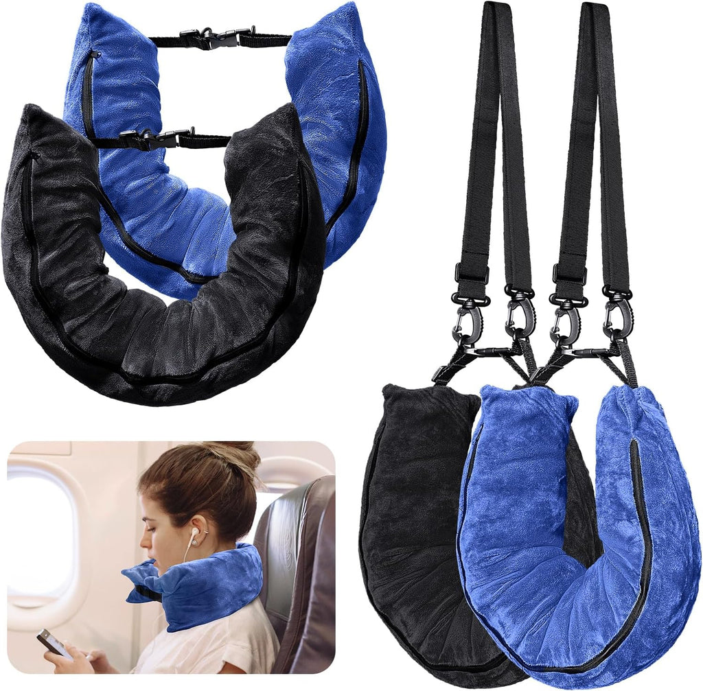2Pack Stuffable Travel Pillow for Extra Luggage, Velvet Travel Neck Pillow with Adjustable Neck Size, Fits About 6 T-Shirts Travel…