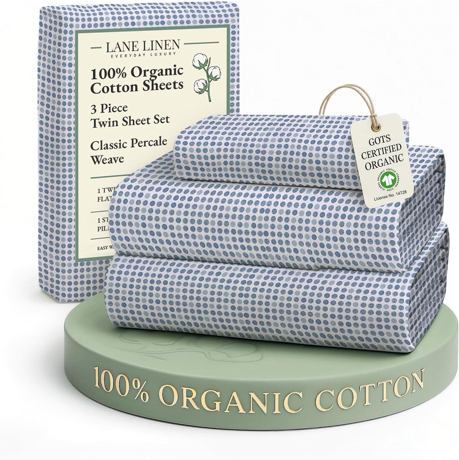 LaneLinen LANE LINEN 100% Organic Cotton Twin Sheets Set - 3 PC Bedding Sheets & Pillowcases - Breathable & Cooling Bed Sheets - Deep Pocke…