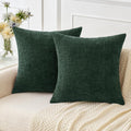 Miulee Pack of 2 Green Throw Pillow Covers 18x18 Inch Soft Chenille Pillow Covers for Sofa Living Room Couch Solid Dyed Cases wood Green