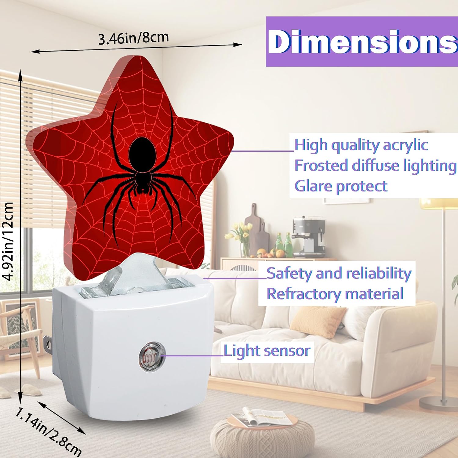 Night Lights Plug Into Wall Decorative, Black Spider Nightlights for Kids Bedroom, Red Spider Web Energy Efficient Dusk-to-Dawn Sensor…