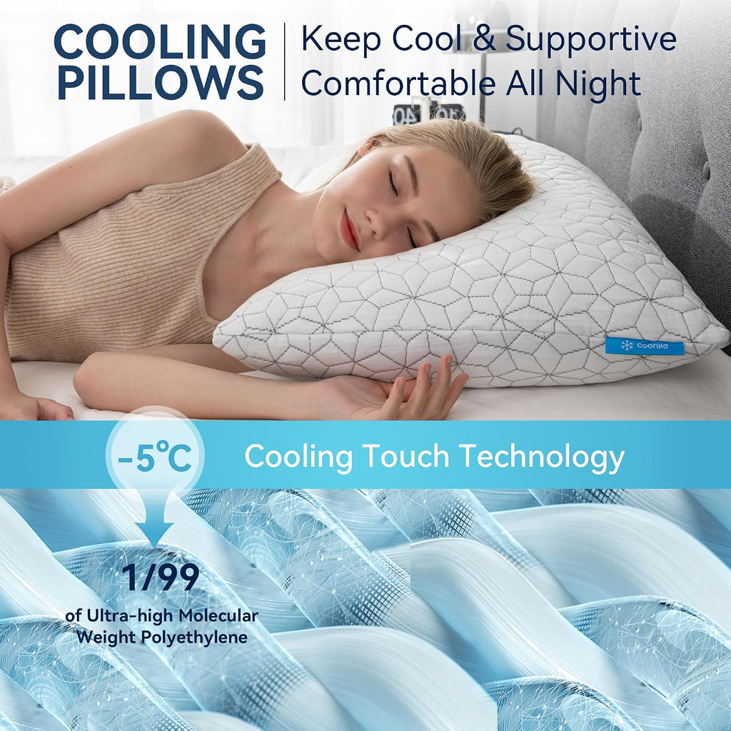 Amicliber Cooling Shredded Memory Foam Pillows for Sleeping 2 Pack, Adjustable Bed Pillow for Side Back Stomach Sleepers Luxury Gel Pillows…