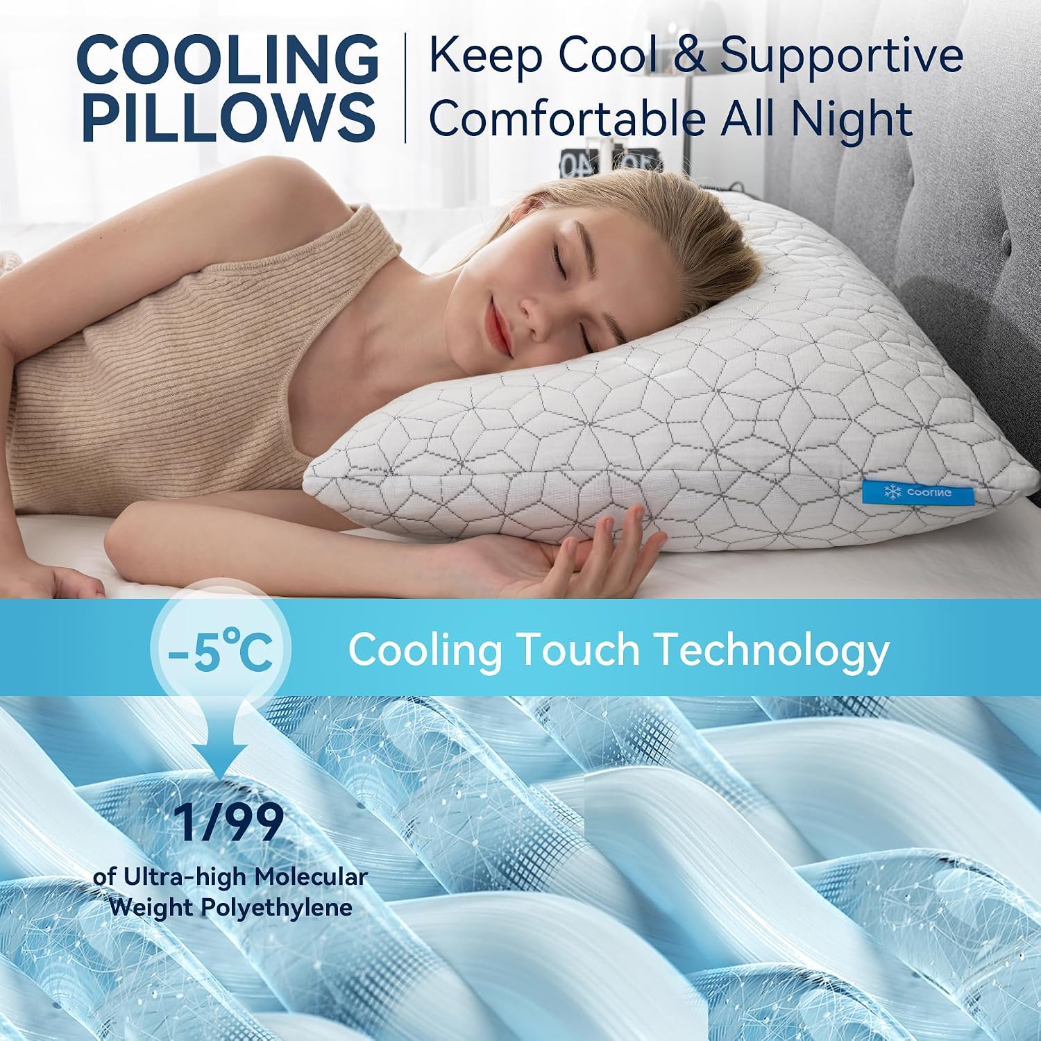 Amicliber Cooling Shredded Memory Foam Pillows for Sleeping 2 Pack, Adjustable Bed Pillow for Side Back Stomach Sleepers Luxury Gel Pillows…