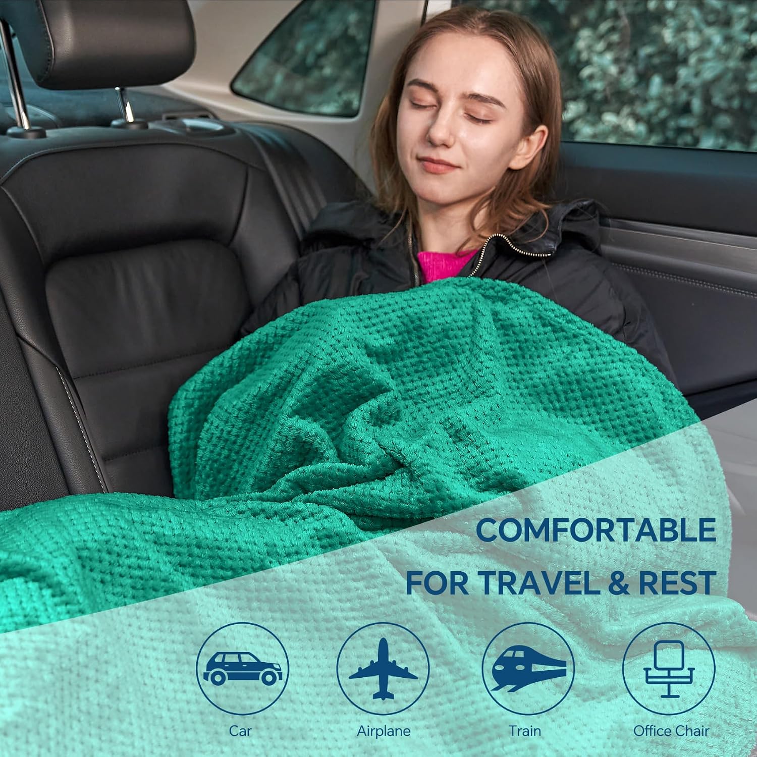 Bedelite Travel Blanket with Bag, Ultra-Soft Jacquard Fleece Blanket with Luggage Sleeve & Backpack Clip, Airplane Blanket Travel Essential…