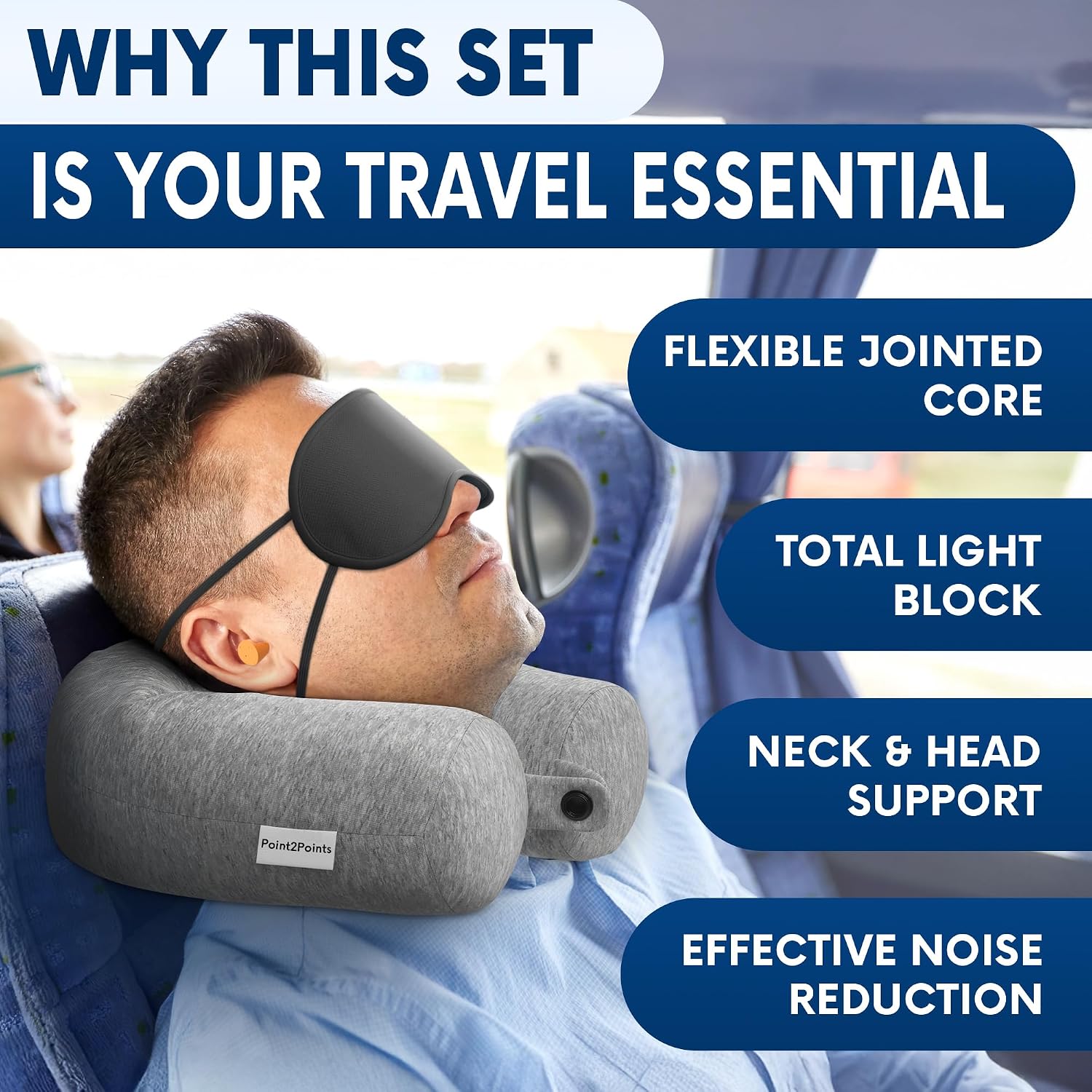 Twist Memory Foam Neck Pillow Travel Airplane, Car & Train - Adjustable & Bendable Airplane Pillow for Long Flight, Breathable, Washable…
