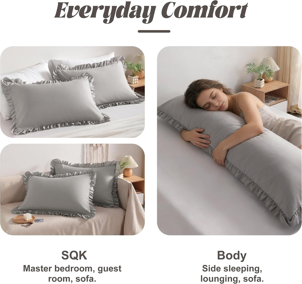 Bedsum Ruffled Pillow Shams Standard 20x26 Set of 2 Brushed Microfiber Pillowcases with Envelope Closure Soft Wrinkle-Resistant Light Grey…