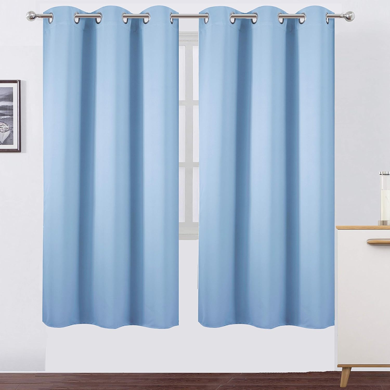 Lemomo Sky Blue Thermal Blackout Curtains/42 x 72 Inch/Set of 2 Panels Room Darkening Curtains for Bedroom 72 Inch Blue