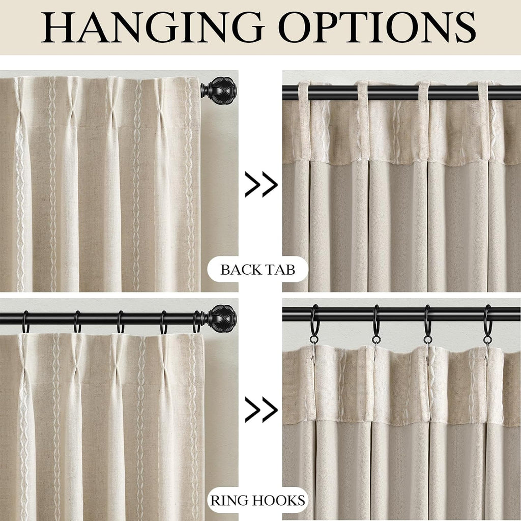 XOGUIBO Pinch Pleated Look Blackout Curtains 84 Inch Length, 2 Panels Linen Textured Boho Neutral Drapes for Living Room Bedroom Far…