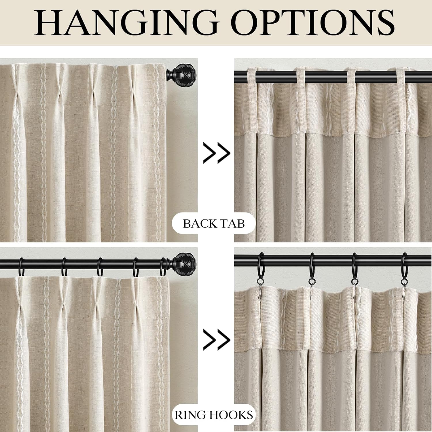 XOGUIBO Pinch Pleated Look Blackout Curtains 84 Inch Length, 2 Panels Linen Textured Boho Neutral Drapes for Living Room Bedroom Far…