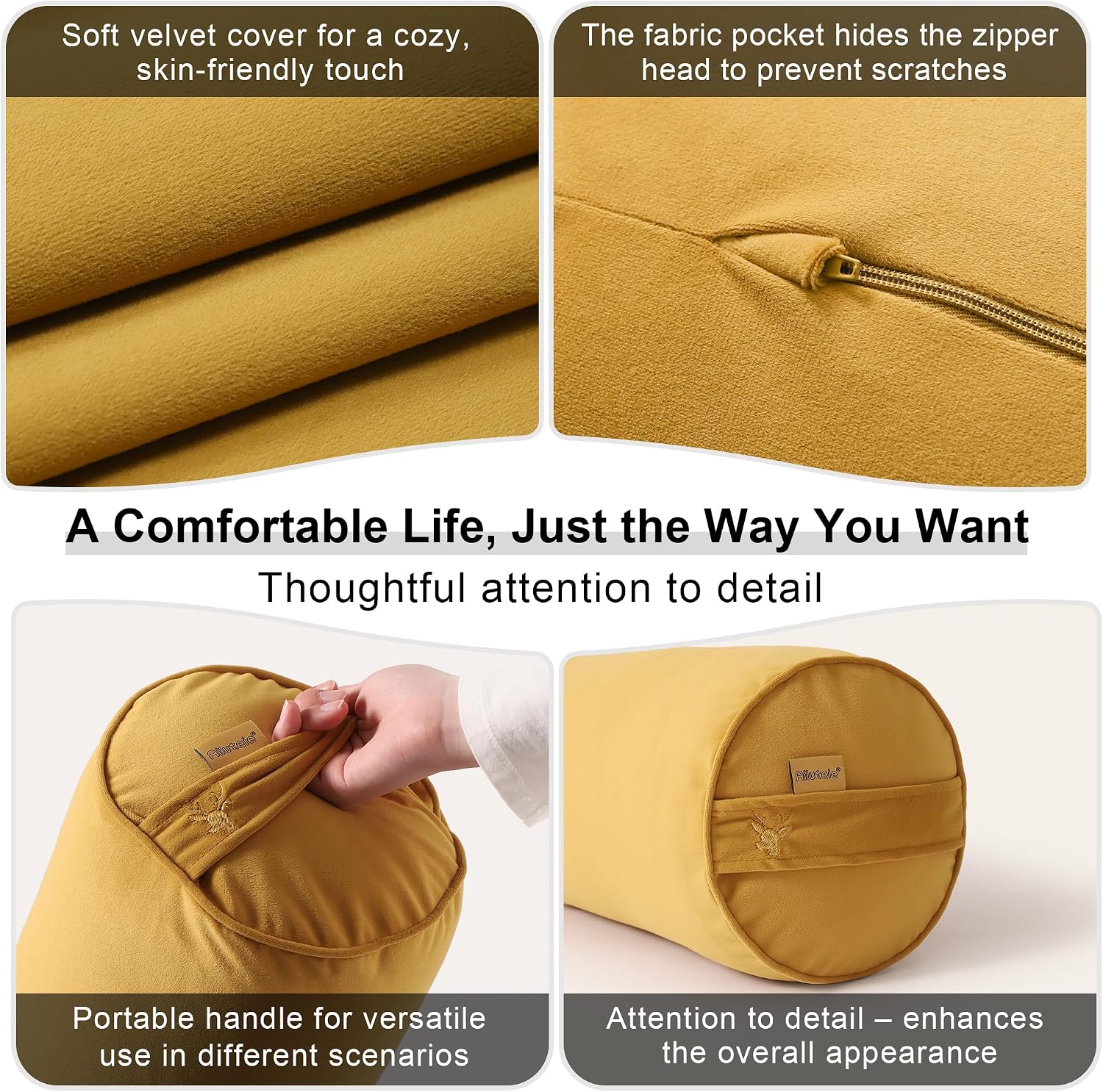 Body Pillow for Adults, Long Round Pillow, Big Cylindrical Pillow, Large Full Bolster Pillows for Side Sleepers (Honey Yellow, 39.37"*7.87")