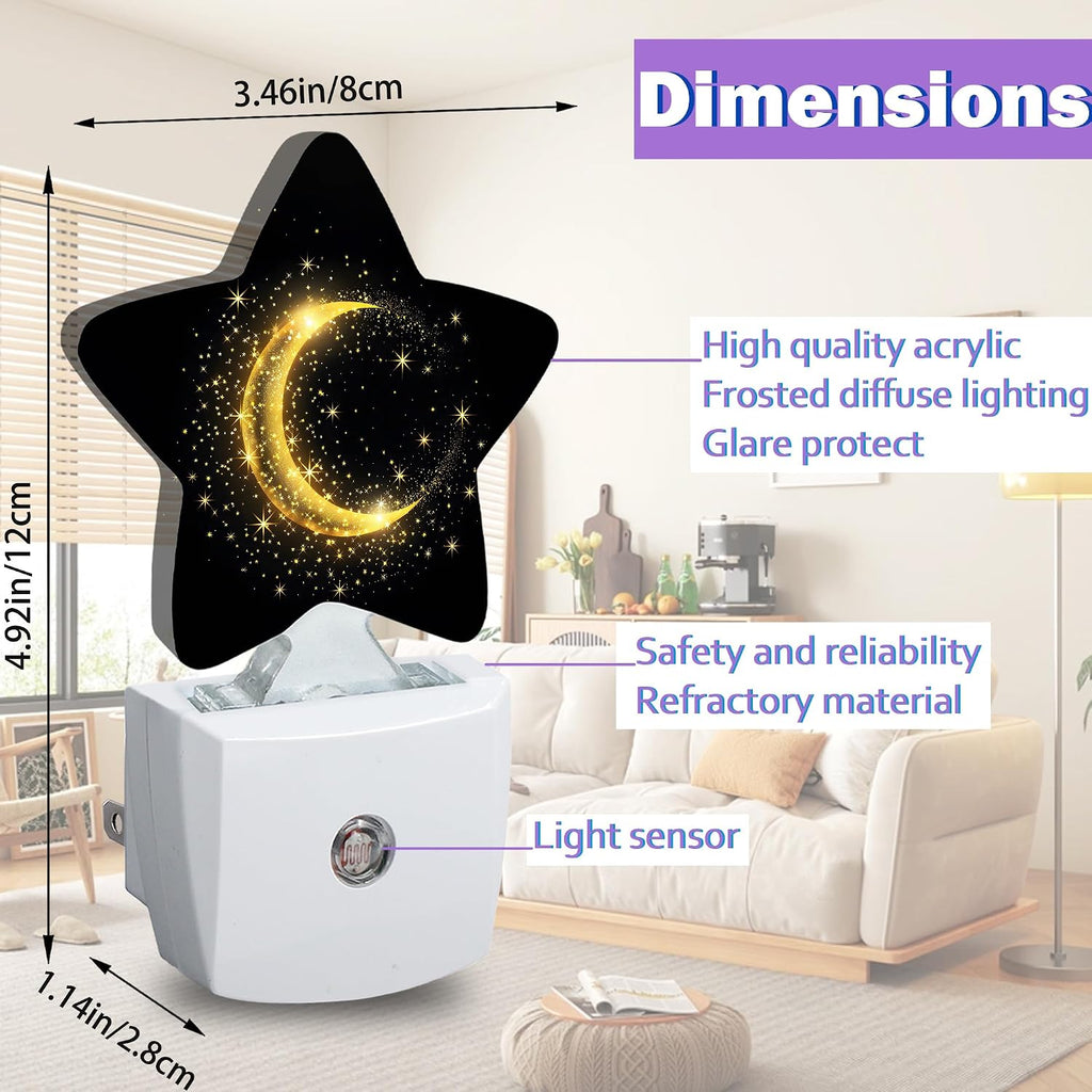 Gold Moon Night Light for Kids, Black Glitter Night Lights Plug Into Wall, Lightweight Dusk to Dawn Light Sensor Warm Nightlights for…
