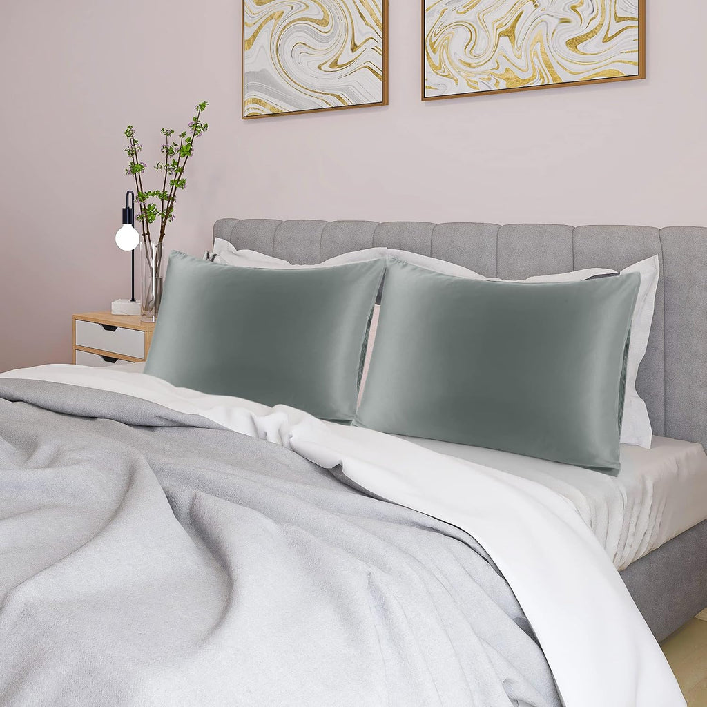 uxcell 2 Pack Silk Satin Pillowcase for Hair and Skin, Cool, Silky, Soft Breathable Pillow Cases Queen Size 20x30 Inch Sateen Pillowcase Gr…