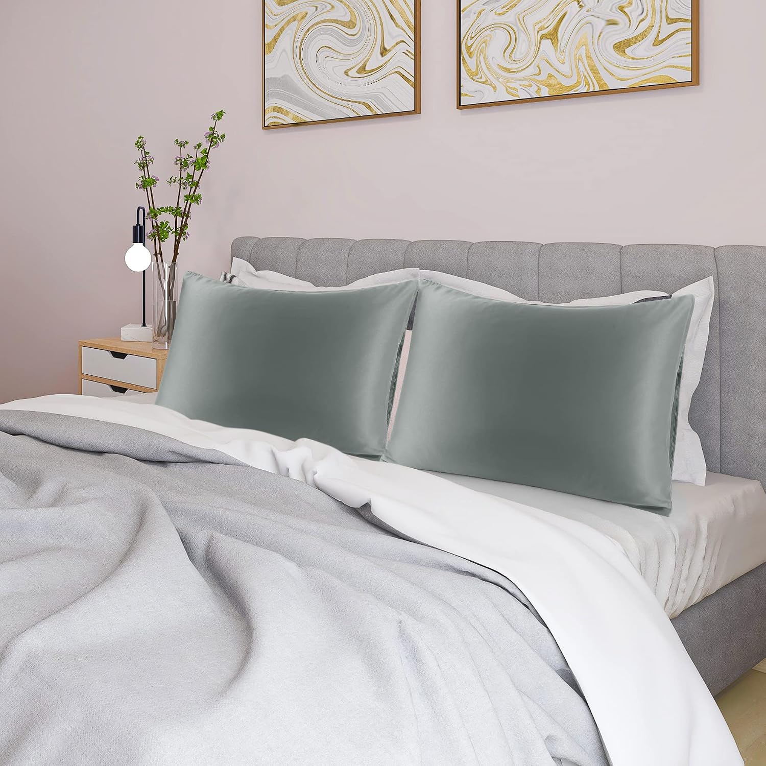 uxcell 2 Pack Silk Satin Pillowcase for Hair and Skin, Cool, Silky, Soft Breathable Pillow Cases Queen Size 20x30 Inch Sateen Pillowcase Gr…
