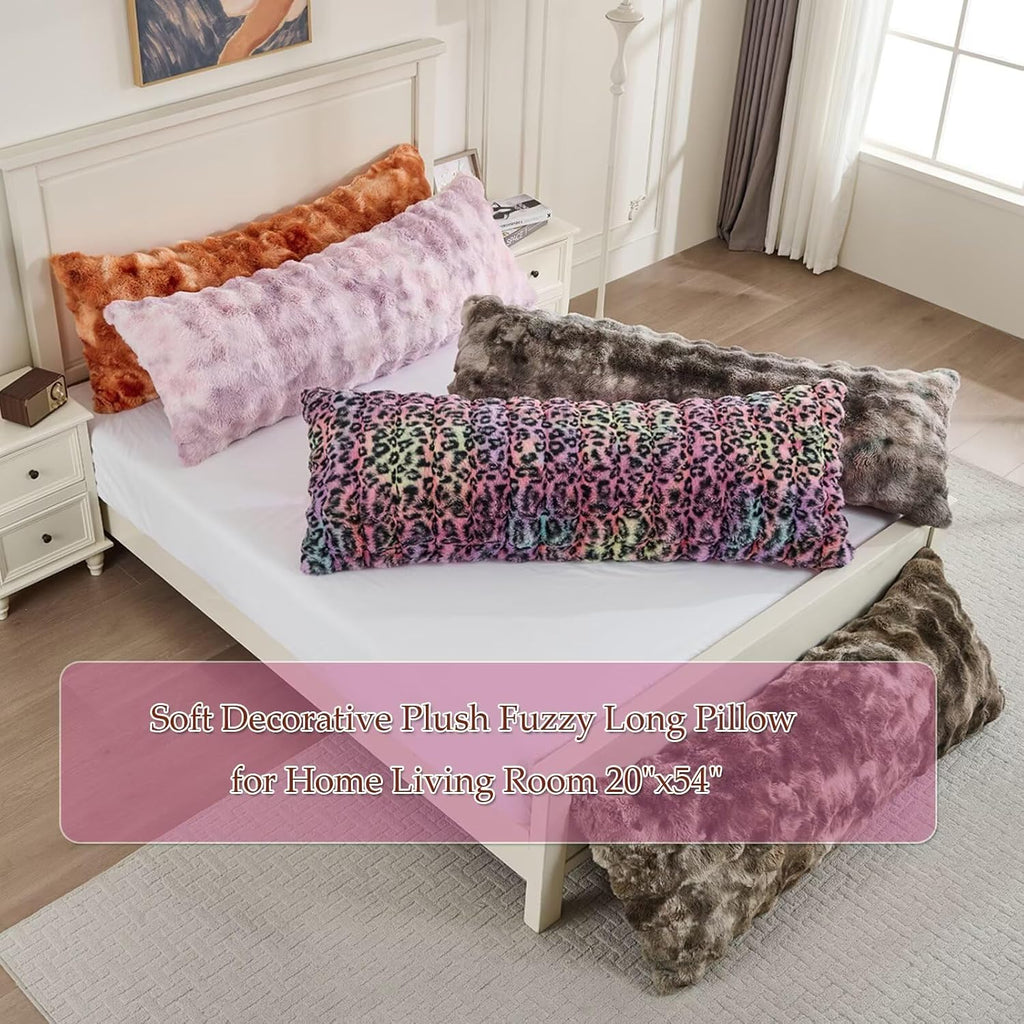 Animebody 20x54 Fluffy Leopard Print Full Body Pillow, Cheetah Print Plush Fuzzy Faux Fur Body Pillows, Ultra Soft Bed and Sofa Pillow for Si…