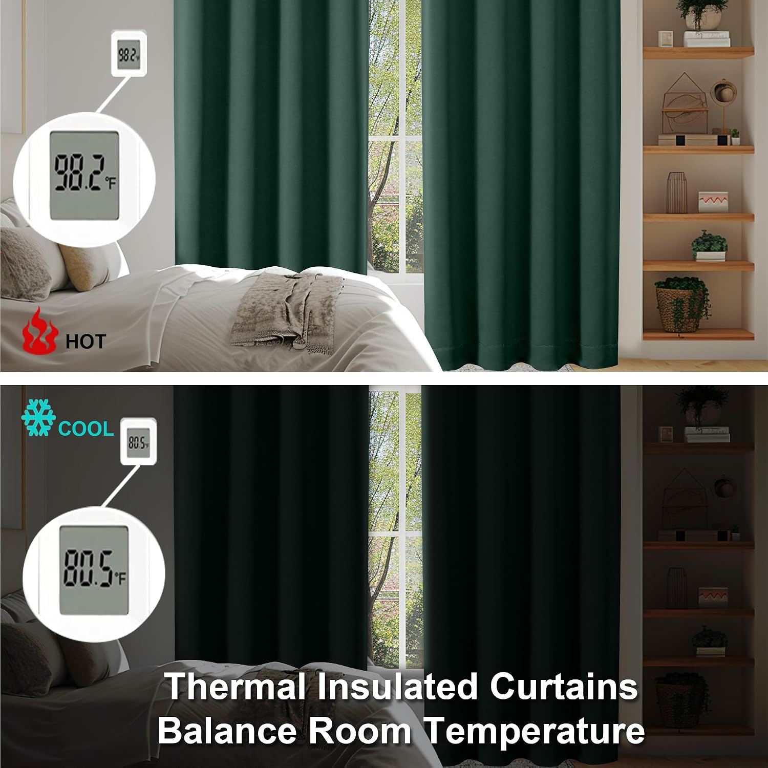 Simplebrand Ava Ever Green Blackout Curtains for Bedroom, 72 Inch Length, 2 Panels Set, Thermal Insulated, Rod Pocket, Window Curtains for…