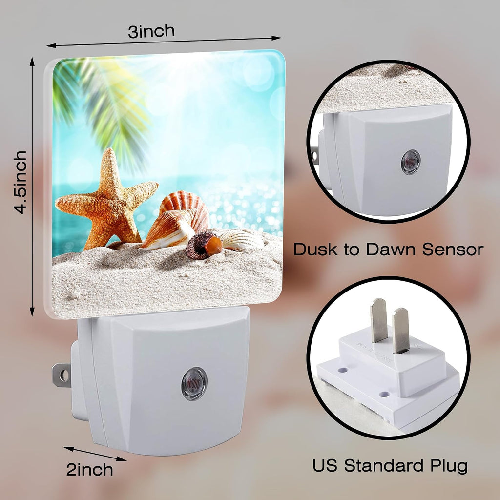 Starfish Seashells on Sand Night Light Plug into Wall, Summer Tropical Beach Ocean Dusk to Dawn Night Light Plug in,0.5w Energy Saving…