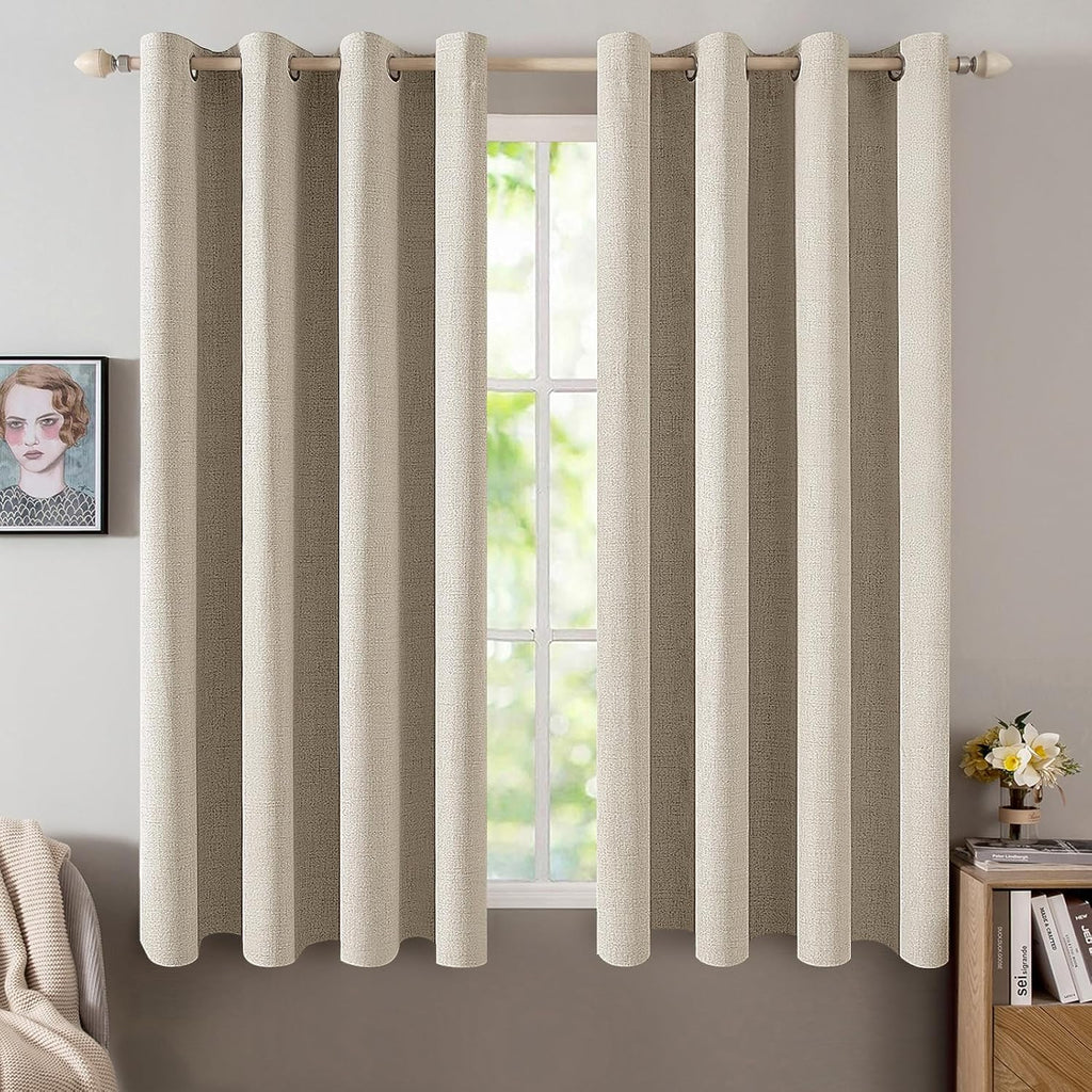 Miulee Linen Curtains for Bedroom 100% Blackout Thermal Insulated Stone Grommet Room Darkening Curtains & Drapes Fall Decor for Living Room…