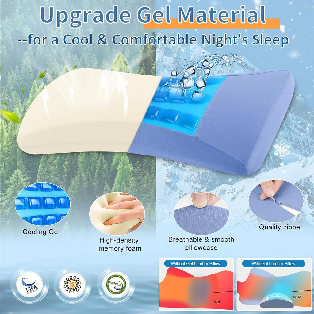VamorryDirect Lumbar Support Pillow for Bed Relief Lower Back Pain with Cooling Gel: Sciatica Lower Back Pillow for Sleeping-Memory Foam Wa…
