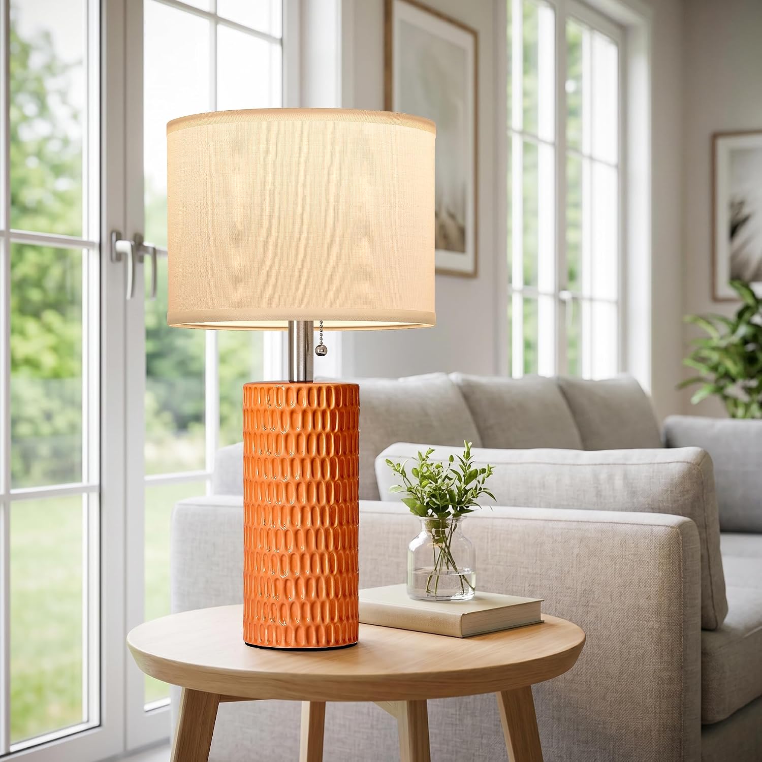 Reaketon Table Lamps for Living Room Set of 2, Ceramic Table Lamps for Bedroom, 20" Modern Lamps for Night Stands, Orange