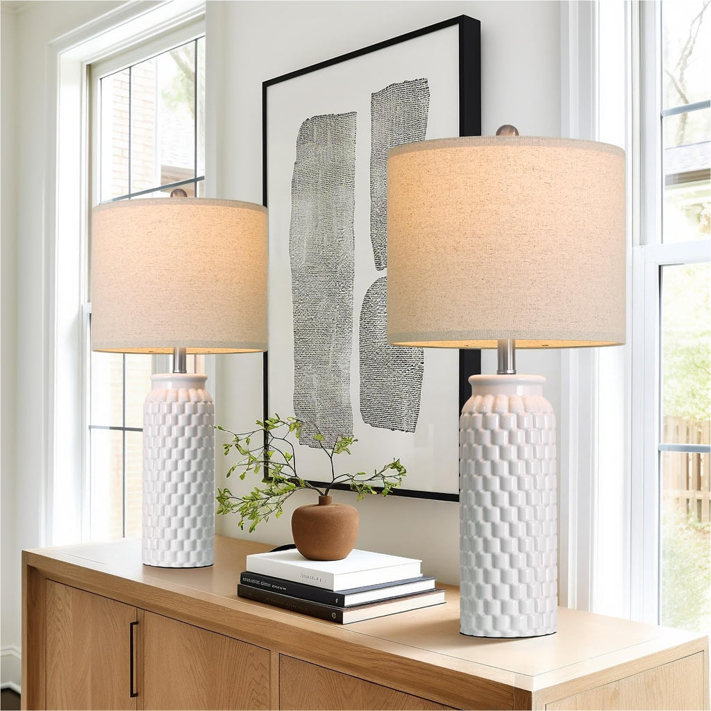 USumkky 27" Ceramic Table Lamps Set of 2 - Modern Farmhouse & Boho Style, Bedside Nightstand Lamps for Bedroom, Living Room End Table…