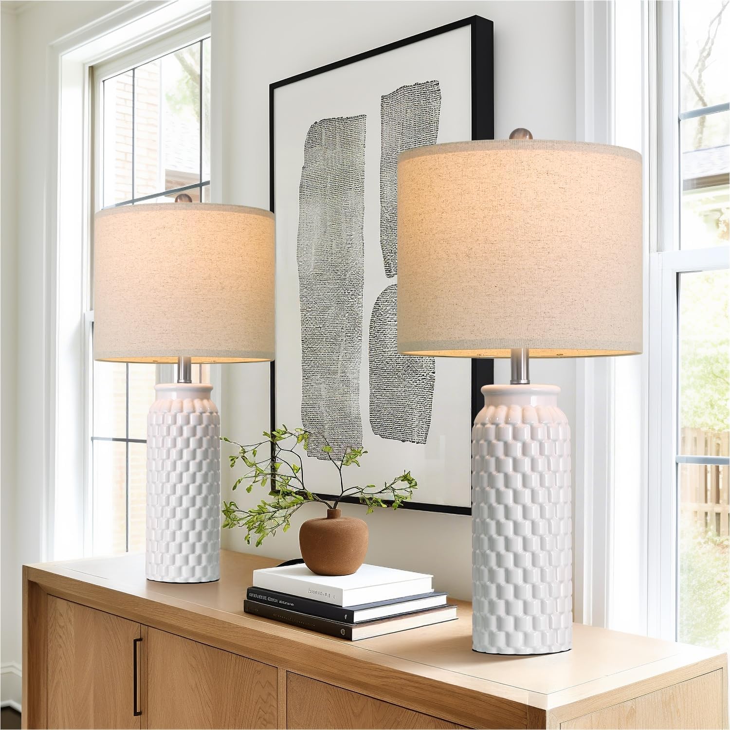 USumkky 27" Ceramic Table Lamps Set of 2 - Modern Farmhouse & Boho Style, Bedside Nightstand Lamps for Bedroom, Living Room End Table…