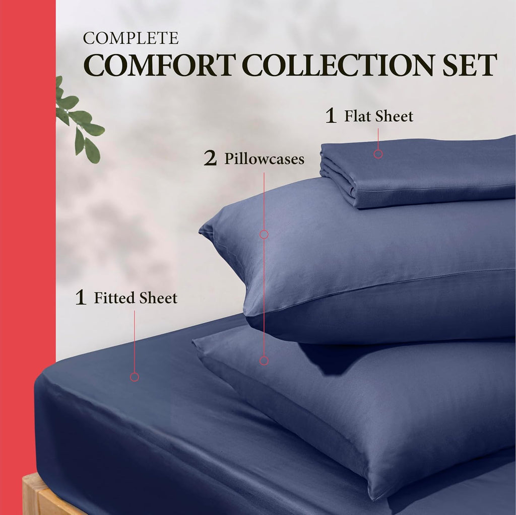 AshtonSheets 100% Egyptian Cotton Queen Size Sheet Set - 600 Series Refined Collection Sheets Set for Queen Size Bed (4 PC, Navy Blue), Sof…