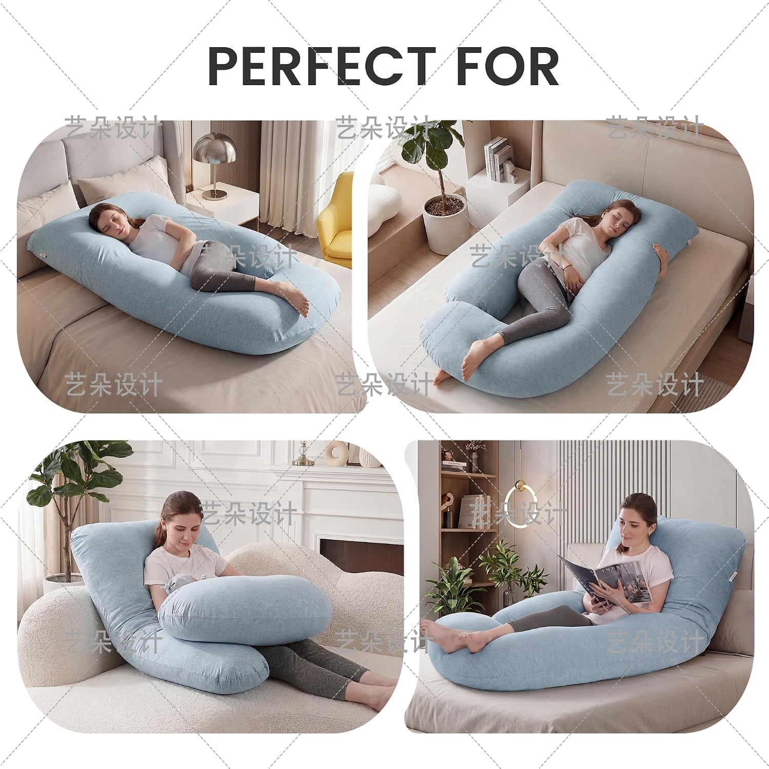 Jcickt Pregnancy Pillow for Sleeping,59 inch Maternity Pillow with Removable Washable Cover, J-Shaped Cooling Full Body Pregnant Pillow…