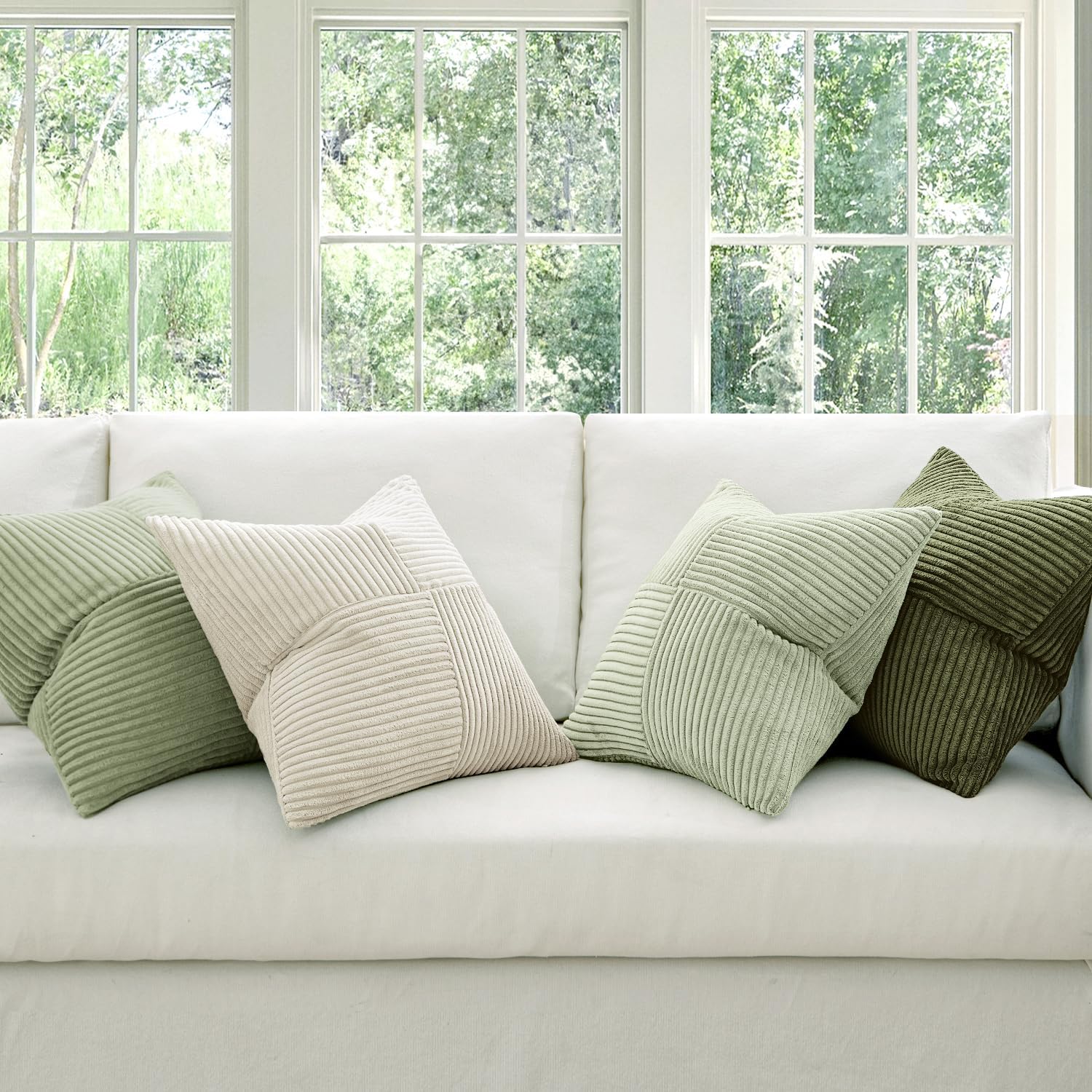 Miulee Summer Light Green Decorative Throw Pillow Covers 18x18 Inch Set of 4 Boho Farmhouse Cushion Covers Mordern Classic Pillow Cases Sof…