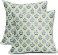 Blue Green Block Print Pillow Covers 24x24 Inch Set of 2, Vintage Floral Spring Decorative Throw Pillow Cases Boho Cushion Covers Rustic…