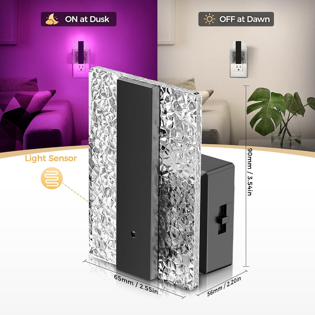 DORESshop LED Night Lights Plug into Wall [2 Packs], Decorative Night Light with Dusk-to-Dawn Sensor, RGB Color-Changing Nightlights with S…
