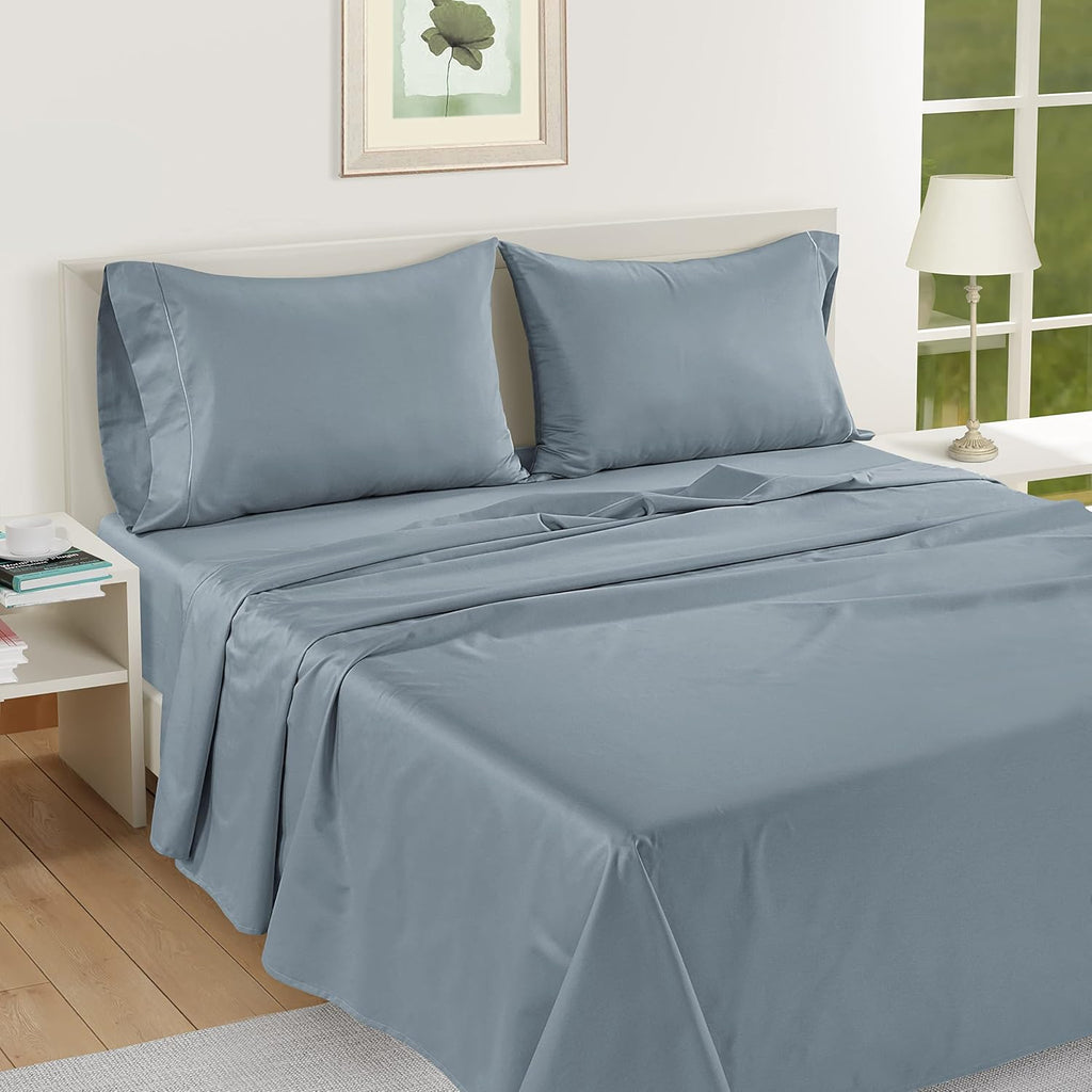 LaneLinen LANE LINEN Pillow Case Covers King Set of 2 100% Egyptian Cotton Sateen Soft Cool & Smooth Cases - French Blue Cotton Blue
