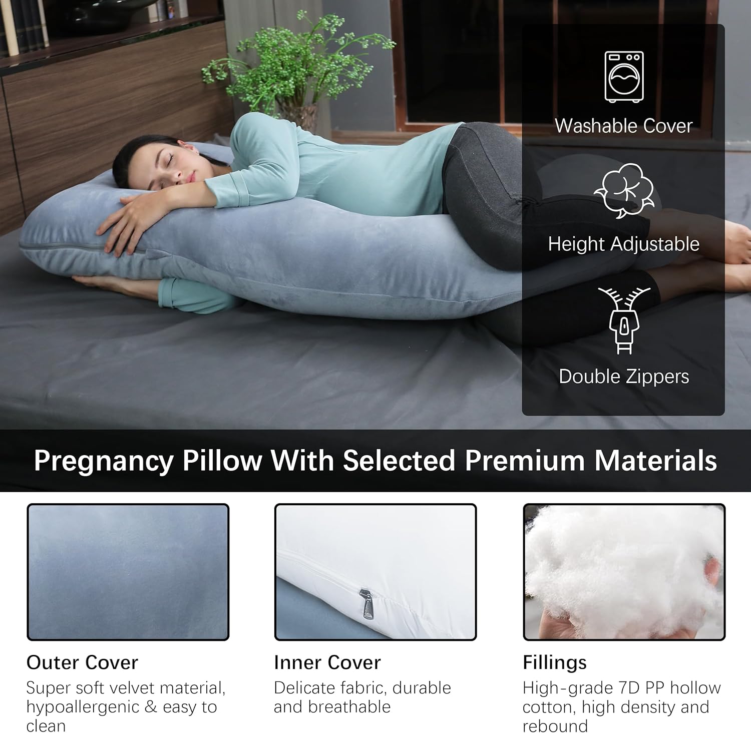 Moonpark MOON PARK Pregnancy Pillows for Sleeping - 57 Inch U Shaped Full Body Maternity Pillow with Removable Cover - Support for Back, Le…