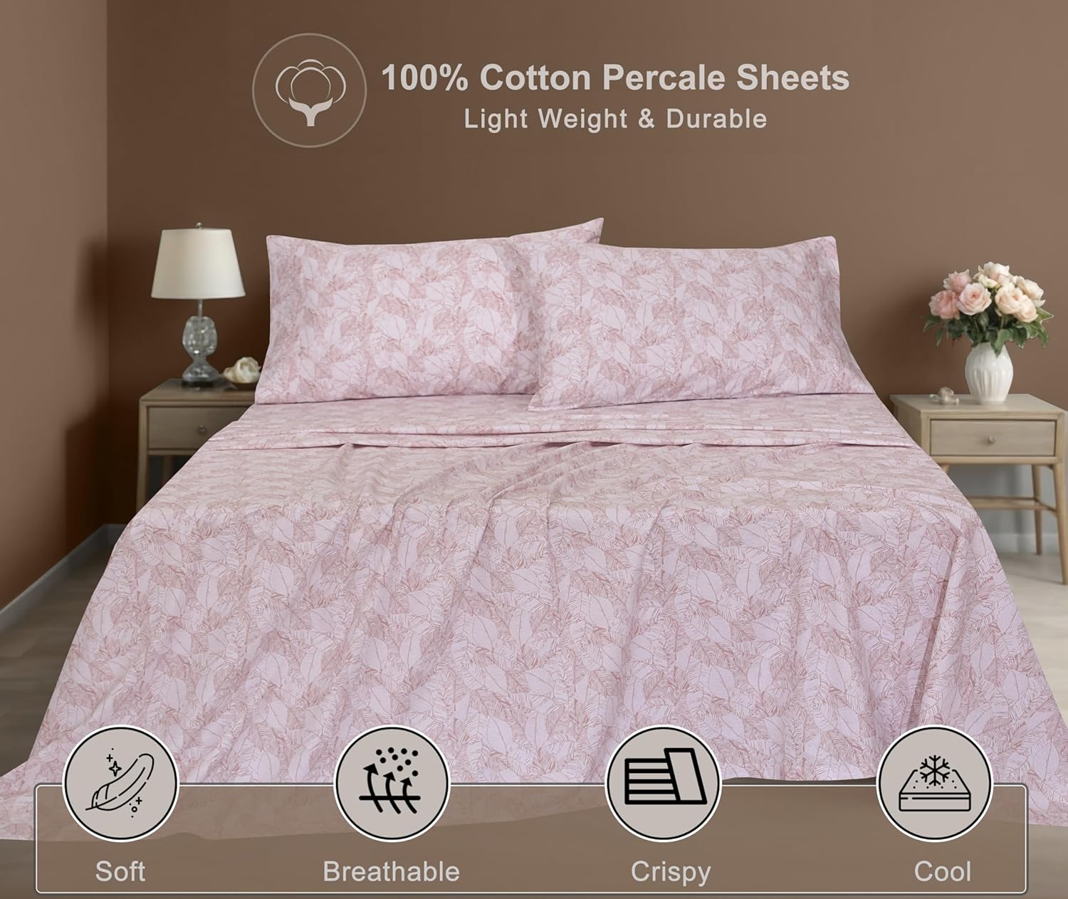 Zoyer 100% Cotton Sheets – California King Percale Bedding, Cooling & Breathable, Durable with a Crisp, Soft & Comfortable Feel, 14" Deep P…