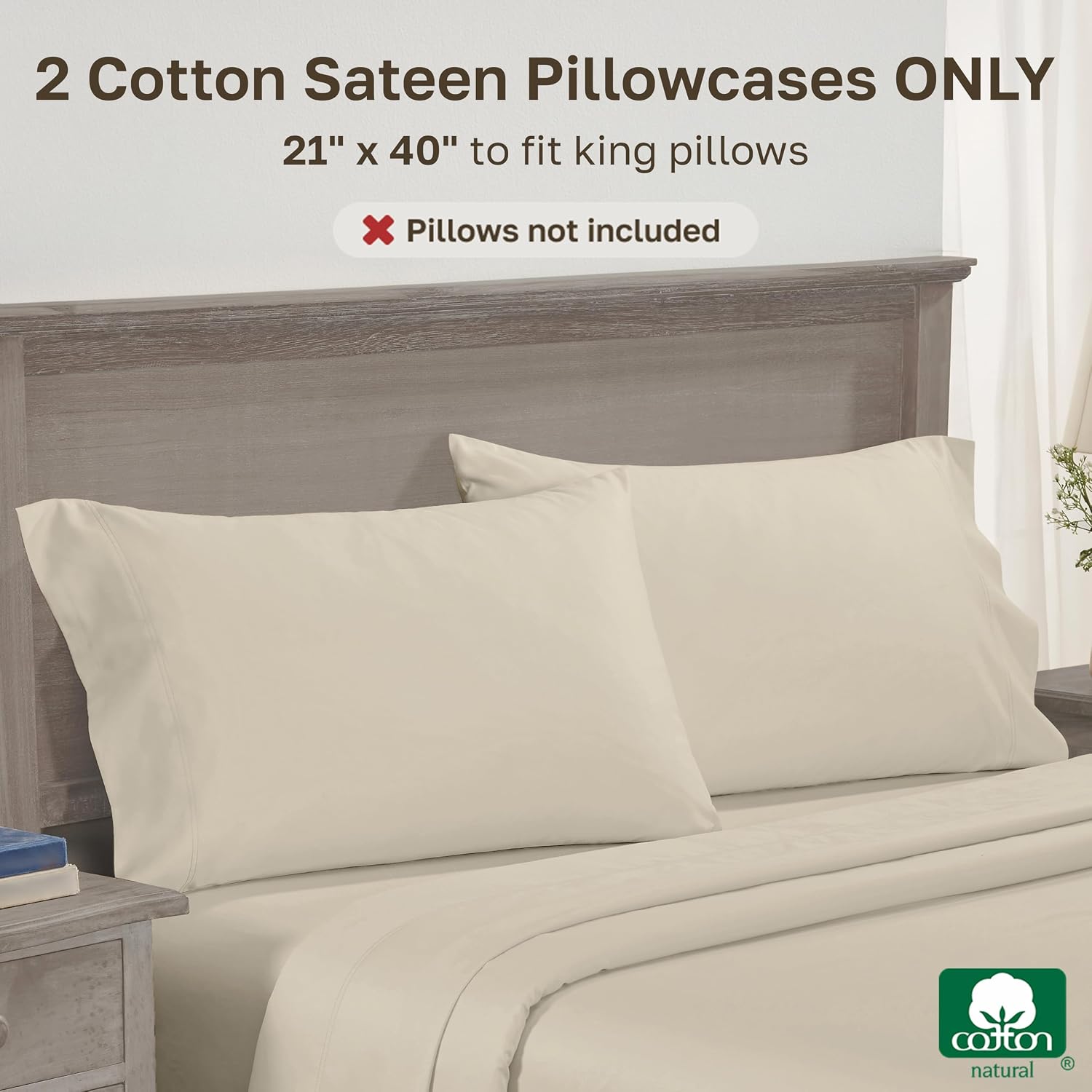 CaliforniaDesignDen California Design Deinking Size Pillow Cases Set of 2-600 Thread Count Sateen, 100% Cotton Pillowcases King Size, Soft…