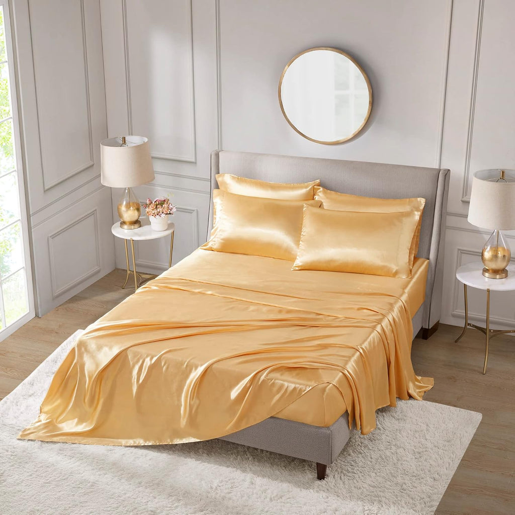 Madisonpark Madison Park Essentials Satin Sheet Set Luxury and Silky with Natural Sheen, Elastic 14" Pocket fits up to 16" Mattress, All Ar…
