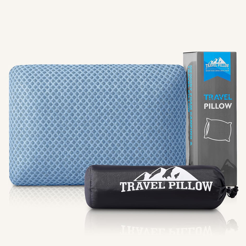 Peujew Travel Pillow Memory Foam Pillows, Camping Pillow-Compressible Medium Firm, Breathable Cover, Ideal Backpacking Hiking, Bed Pillows,…
