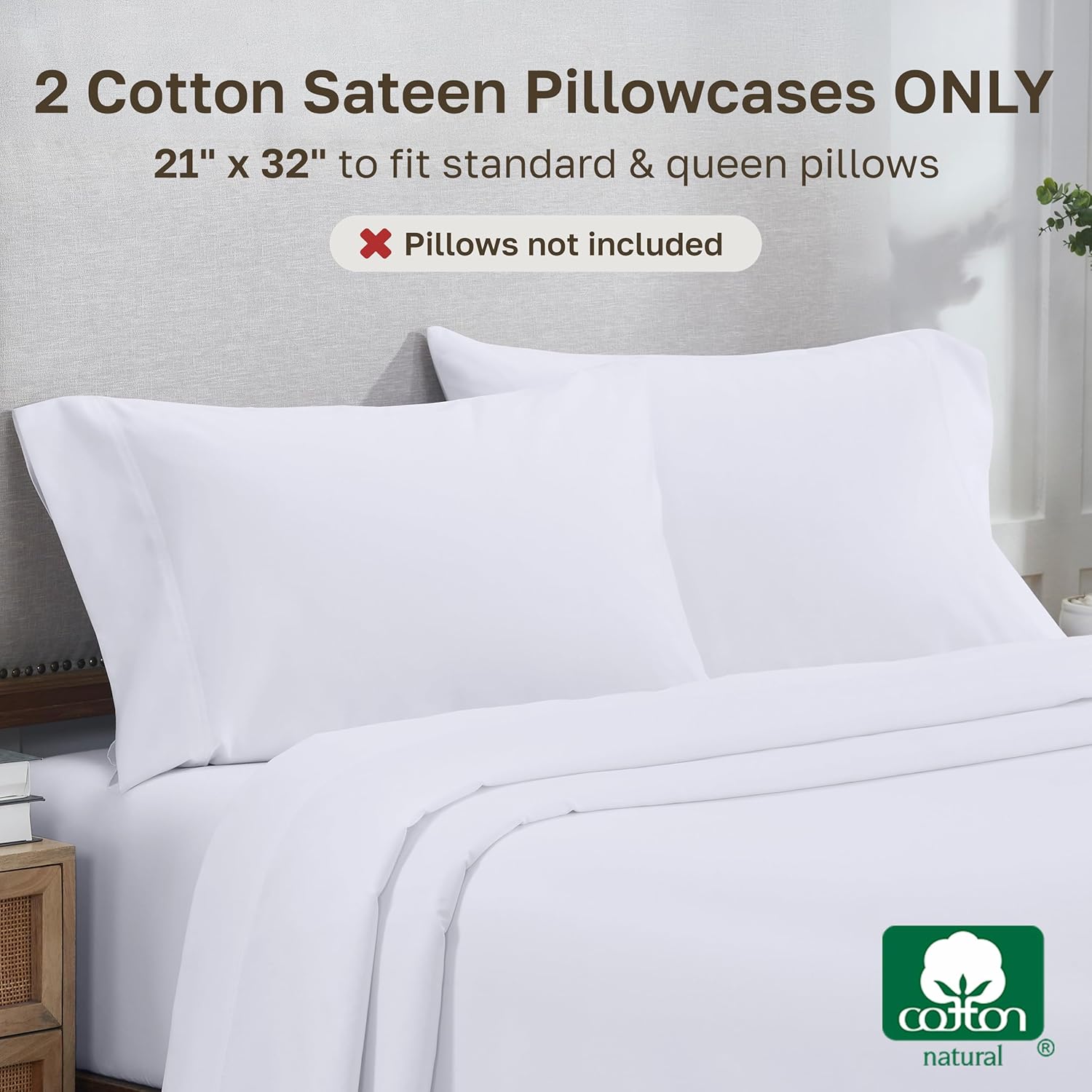 CaliforniaDesignDen Heirloom Soft, Smooth & Thick Certified 800 Thread Count 100% Cotton Sateen, 2 White Standard Pillowcases Fits Standard…